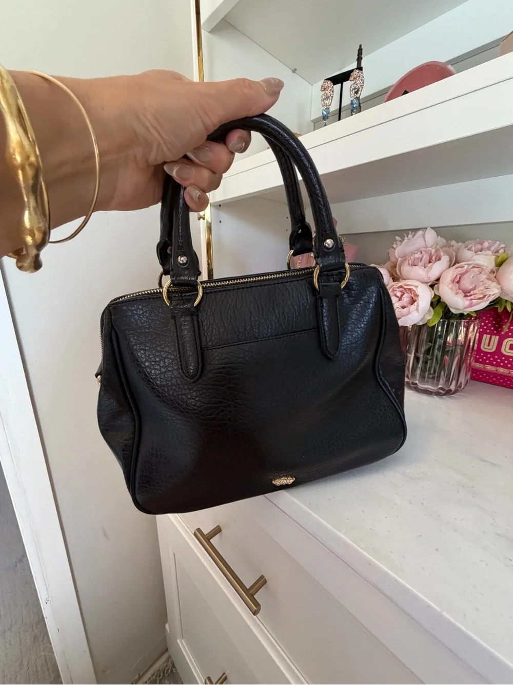 Juicy Couture EUC Black Leather Studded cross body Satchel with Gold Accents